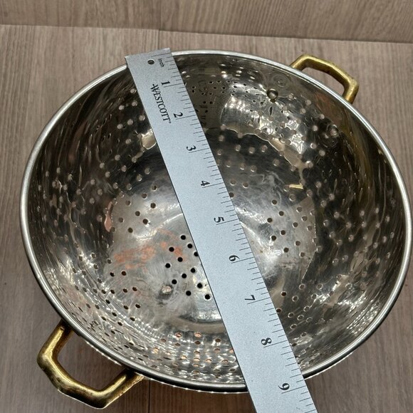 VTG Colander Copper w/ Brass Handle Footed Pedestal Strainer Rustic 9" - Picture 8 of 9